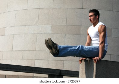 Sexy Muscular Gymnast Wearing White Tank Stock Photo (Edit Now) 199194041