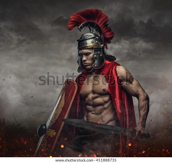 Muscular Male Spartan Costume Holding Sword Stock Photo (Edit Now ...