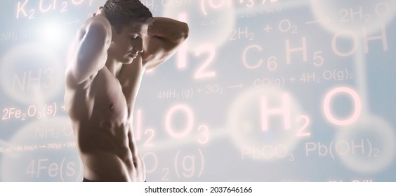 Muscular male torso and testosterone formula against background. - Powered by Shutterstock