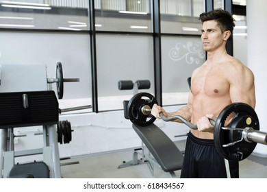 Muscular Man Bodybuilding Gym Lifting Weights Stock Photo 387986629 ...