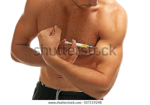 Muscular Man Injecting Steroids On White Stock Photo Shutterstock