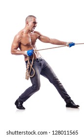 Muscular Man Pulling The Rope