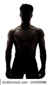 Muscular man in silhouette isolated on white background