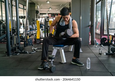 muscular man wearing sportswear using dumbbell doing bodyweight exercise for bodybuilding workout in fitness gym. fitness training, bodyweight building and workout exercise concept - Powered by Shutterstock