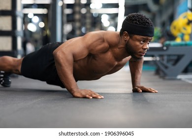 Muscular Shirtless Black Man Making Pushups Stock Photo (Edit Now ...