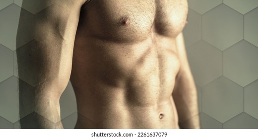 Muscular torso of young man, geometric pattern - Shutterstock ID 2261637079