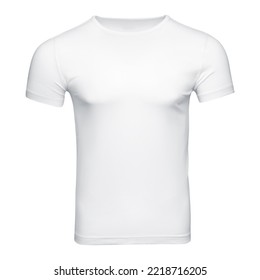 Muscular White T-shirt Mockup As Design Template. Tee Shirt Blank Isolated On White. Front View