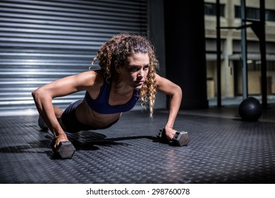 Muscular Woman Doing Pushups Dumbbells Stock Photo 298760078 | Shutterstock