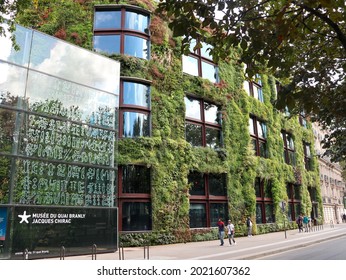 Musee Du Quai Branly - Jacques Chirac, PARIS-AUGUST 8, 2021: The Museum's Lush Green Facade