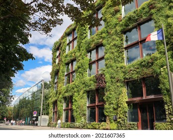 Musee Du Quai Branly - Jacques Chirac, PARIS-AUGUST 8, 2021: The Museum's Lush Green Facade