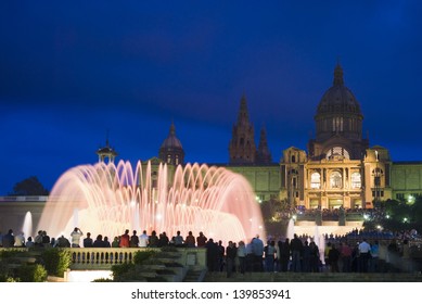 Museu Nacional D'Art De Catalunya Public Art Museum Of Barcelona, Built In 1929 With The Spectacular Font Magica In The Foreground, Also Built In 1929.