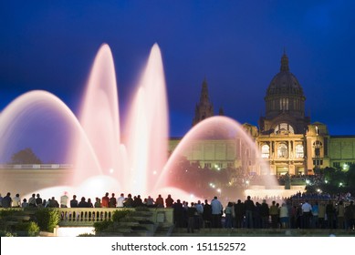 Museu Nacional D'Art De Catalunya Public Art Museum Of Barcelona, Built In 1929 With The Spectacular Font Magica In The Foreground, Also Built In 1929.