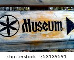 Museum sign. Vintage wrought wooden museum sign with black letters