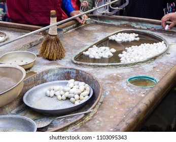 Museum Of Silk Production. Hand Process Of Silk Yield.