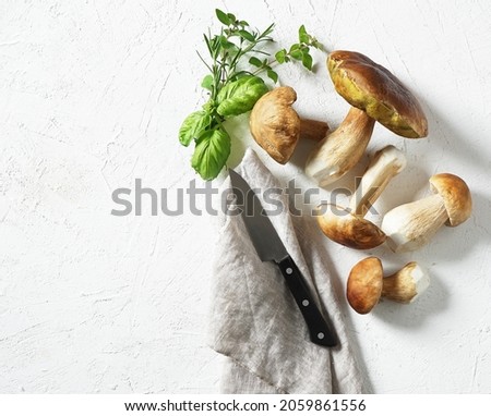 mushroom background with hay and grass, food
