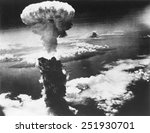 Mushroom Cloud of Atom Bomb exploded over Nagasaki, Japan, on August 9, 1945. World War 2.