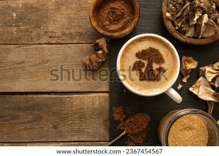 Mushroom coffee concept - mushroom shaped art on coffee cup