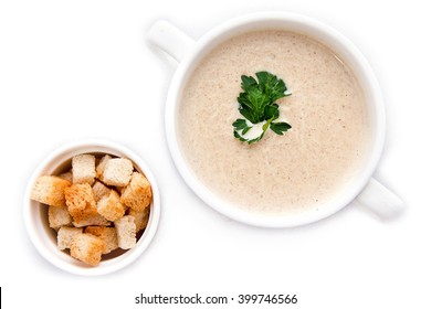 Mushroom Cream Soup Isolated On White