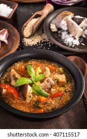 Mushroom Quinoa Soup On Table