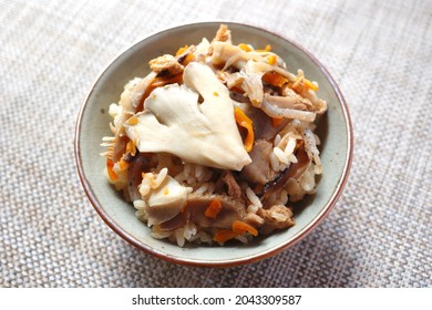 Mushroom Rice With Maitake And Shiitake Mushrooms. A Traditional Staple Food Of Autumn In Japan.