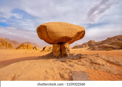 Mushroom Rock In Wadi Rum Desert, Jordan