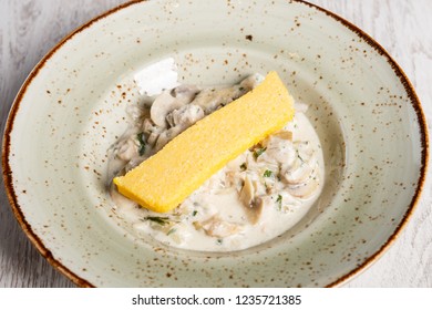 Mushroom Stew With Polenta In A Plate