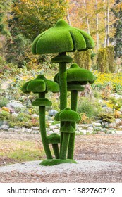 mushrooms created from bushes at green animals. Topiary gardens. Topiary toy