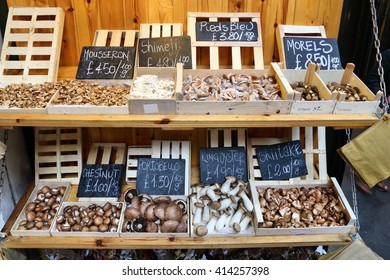 Mushrooms at London Borough Market, UK.