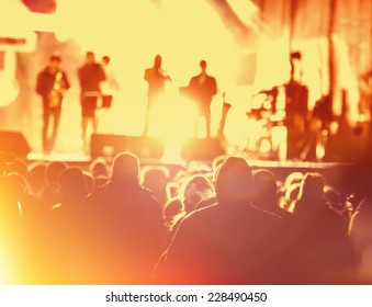 Music Concert In The Street At Night Blurred Background