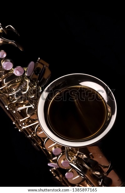 Music Instrument Alto Saxophone on black,\
Saxophone, brass Saxophone, Gold Saxophone, Sax\
brass Sax, Gold\
Sax. Music instrument copy Space, Music instrument mock up.\
Sax\
mock up, Music background