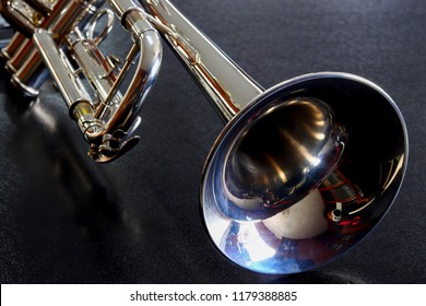 Music Instrument Trumpet (Trumpet on black background, gold Trumpet, metal Trumpet, Close up Trumpeter)