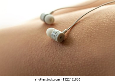 Music Lover Is Having Goosebumps, Enjoying And Feeling Pleasure From Favorite Relaxing Song. Musical Addiction. Music Concept 