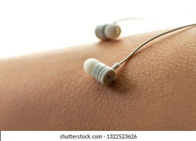 Music Lover Is Having Goosebumps, Enjoying And Feeling Pleasure From Favorite Relaxing Song. Musical Addiction. Music Concept 