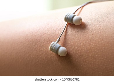 Music Lover Is Having Goosebumps, Enjoying And Feeling Pleasure From Favorite Relaxing Song. Musical Addiction. Music Concept 