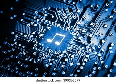 Music Note On Computer Chip - Technology Concept