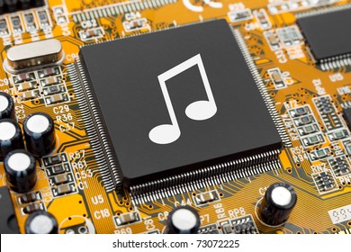 Music Note On Computer Chip - Technology Concept