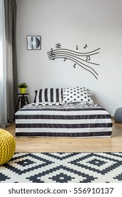 Music Note Stave On The Wall In Scandi Bedroom