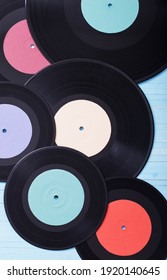 Music Records On Wooden Background. Retro Music Concept