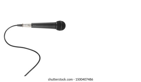 Music And Sound - Black Vocal Microphone And Cable Isolated On A White Background.