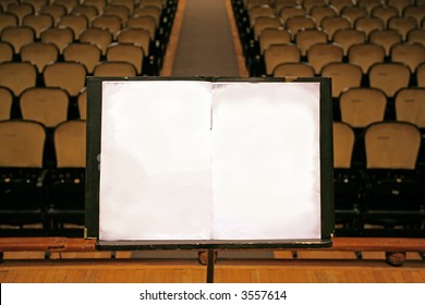 Music Stand With Empty White Paper In A Theater,auditorium Or Opera