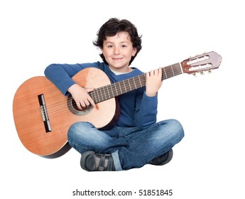 Music student playing the guitar isolated on a over white background - Powered by Shutterstock