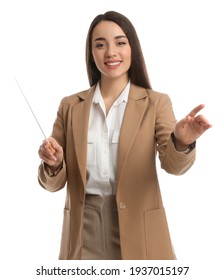 Music Teacher With Baton On White Background