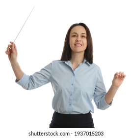 Music Teacher With Baton On White Background