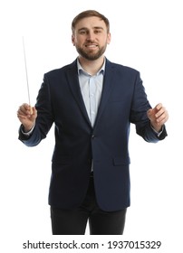 Music Teacher With Baton On White Background