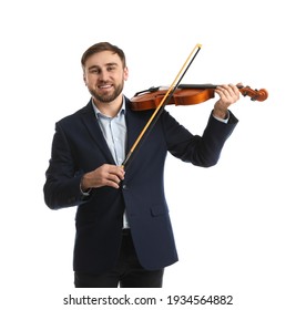 Music Teacher Playing Violin On White Background