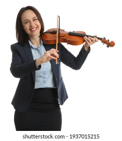 Music Teacher Playing Violin On White Background