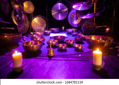 Music Therapy On The Special Kind Of Musical Bowls, Relax, Rest For Mind, Instrument Concept 