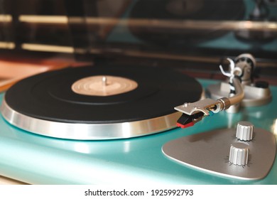 Music of the vinyl record play from the vintage turntable