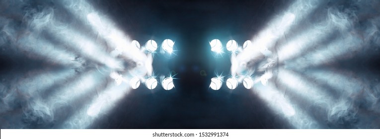 Musical background.Set of lights. Concept of live music and concerts.Stage lights and fog or misty in the dark. - Shutterstock ID 1532991374