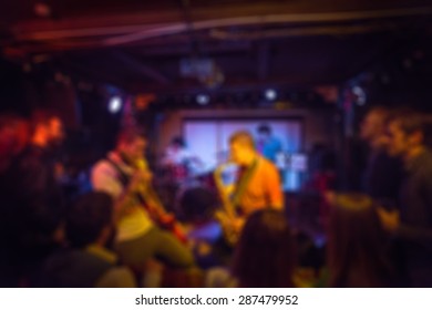 Musical Band Performing Live Blur Background With Abstract Bokeh